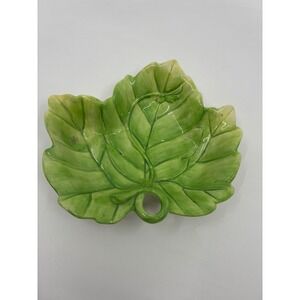 Fitz and Floyd Classics Green Ceramic Leaf Dish Hand Crafted Botanical Plate